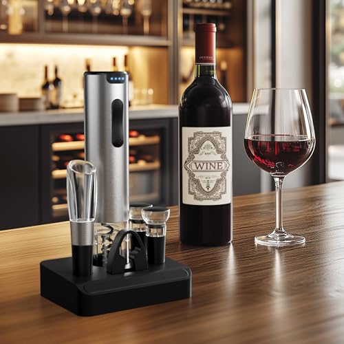 Image of HomeHacks Electric Wine Opener, Automatic Wine Opener with Foil Cutter, Vacuum Stopper, Pourer, Rechargeable Wine Bottle Opener - Party Favor, Christmas Gift for Wine Lover