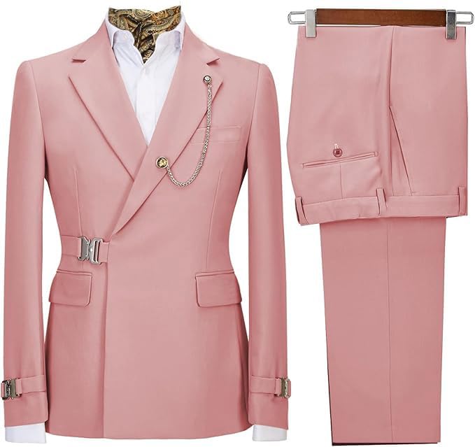 Men's 2 Piece Suit with Metal Clasp Formal Business Prom Slim Fit Suit Tuxedo Suits 1 Button Tuxedo Blazer & Pant