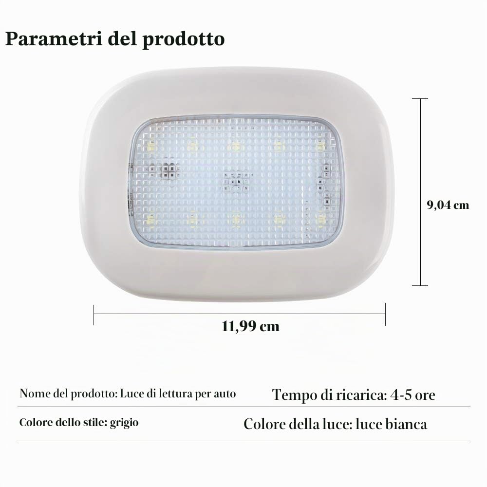 Luci per Tettuccio Auto LED Plafoniera per Auto Senza Fili USB Ricaricabile Interruttore A Pulsante Con Magnete Generale per Interni Universali (Luce Bianca)