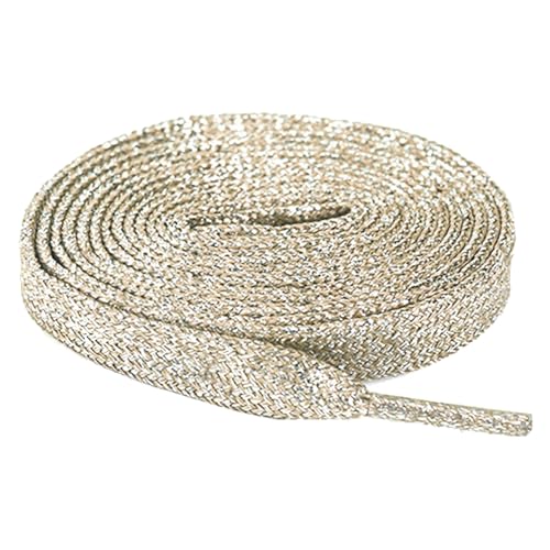 Anopo 2 Pares Cordones Planos Purpurina 10mm Trenzado Cordones de Repuesto para Zapatillas Deportivas Oro Claro Longitud 120cm