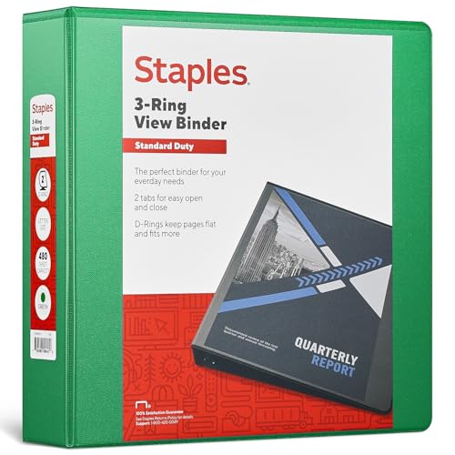 Classeur 3 anneaux D 5,1 cm Staples vert ST55433 de grande capacité