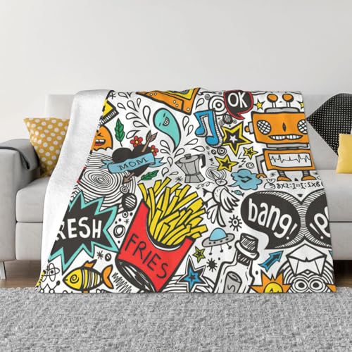 Manta de microforro polar ultrasuave con estampado de cómic, para cama, sofá, microfelpa de lujo, acogedora manta cálida