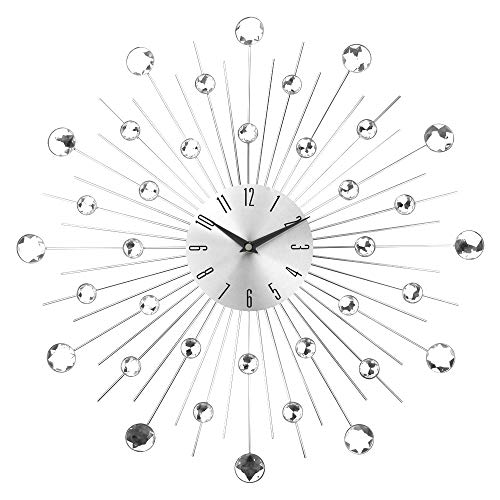 Timelike Orologio da Parete in Metallo, Stella di Cristallo Orologio da Parete con Brillantini Grande per Cucina Salotto Decorazione Casa (Round-50cm)