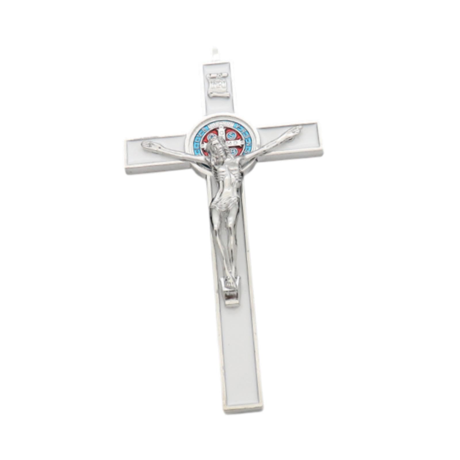 PUXZYAX Catholic Crucifix Figurine Craftsmanship Wall Cross Jesus Sculpture For Home Decor | Wear Resistant Size 19.5cmx9.7cm, Steel Color White, 19.5x9.7cm