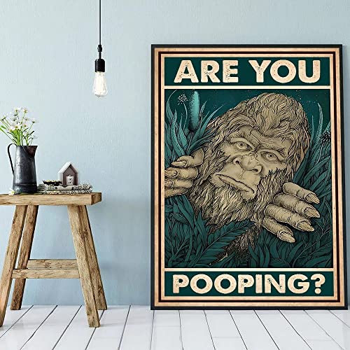 Póster con texto en inglés 'Love Bigfoot', 'Are You Pooping', póster de baño Bigfoot, servilleta de inodoro de pie grande, divertido letrero de metal para baño de pie grande, letrero de metal antiguo