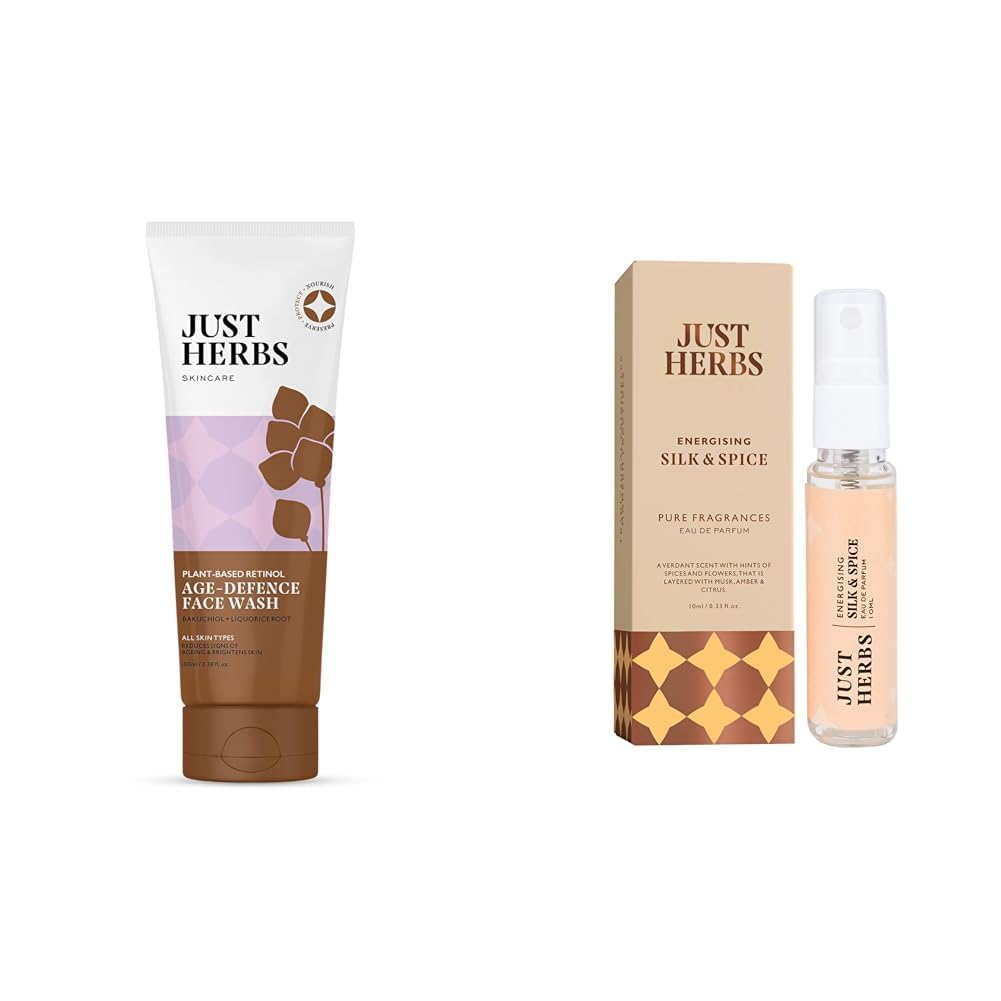 Just Herbs Plant-based Retinol Face Wash For Fine Lines & Just Herbs Luxury Scent Long Lasting Silk & Spice Travel Friendly Perfume 10ml Combo