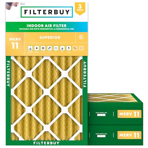 Filterbuy 16x25x4 Air Filter MERV 11 Allergen Defense (3-Pack), Pleated HVAC AC Furnace Air Filters Replacement (Actual Size: 15.50 x 24.50 x 3.63 Inches)