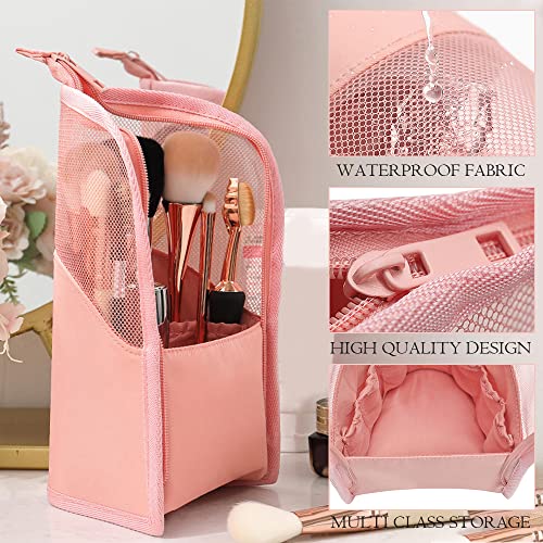 Image of MAYCREATE 2 in 1 Makeup Brush Bag Makeup Stand Holder Makeup Brush Pouch Makeup Brush Organizer Travel Makeup Brush Bag for Travel (Pink)