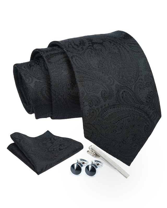 axlon Paisley Tie For Men – Formal Ties Set With Pocket Square, Cufflink & Tie Clip With Gift Box For Mens, Silk Fabric Neckties Gift Sets For Men’s (P1)-picture-38