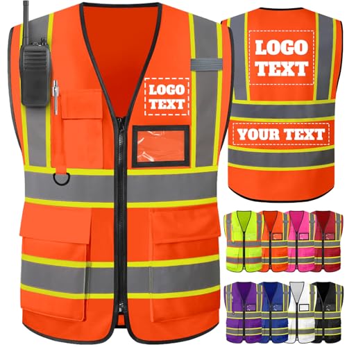 GBVllexuii Gilet de sécurité réfléchissant haute visibilité personnalisé, gilet de sécurité imprimé avec logo personnalisé, gilets de chantier...