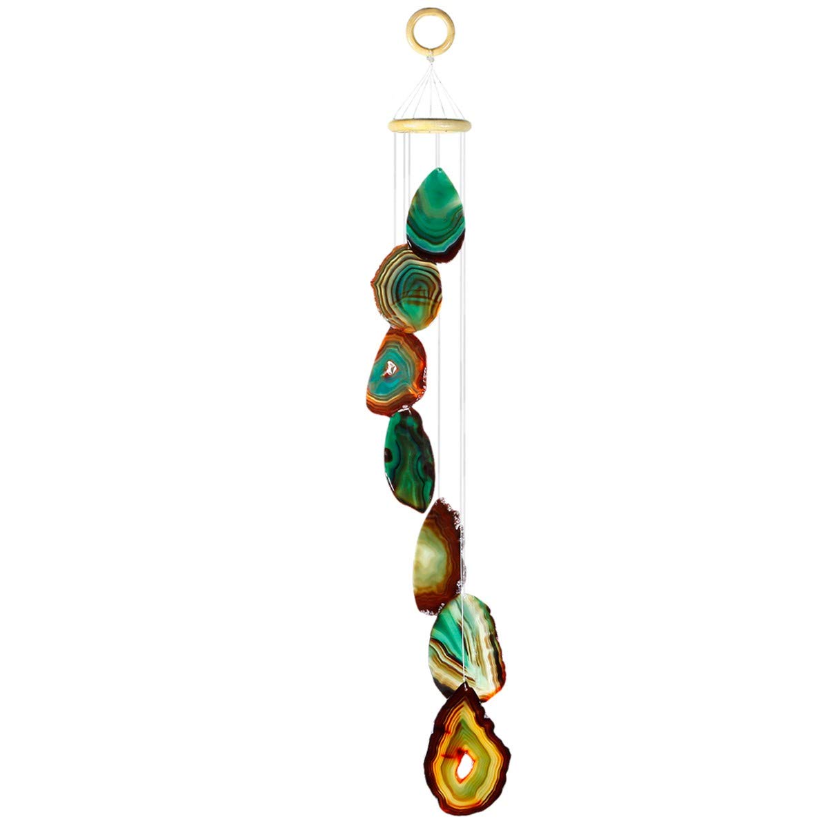 KYEYGWO Grün Achat Scheiben Geode Windspiel Sun Catcher KristallsteinGlockenspiel Artwork für Hausgarten Dekoration 70-85 cm
