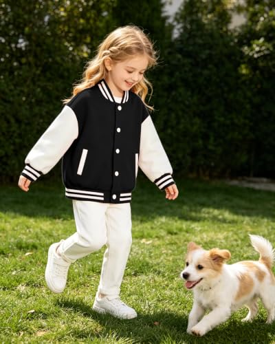 Image of Cromoncent Kids Varsity Baseball Jacket Colorblock Bomber Coat Unisex Boys Girls School Outwear, 18 Months - 14 Years