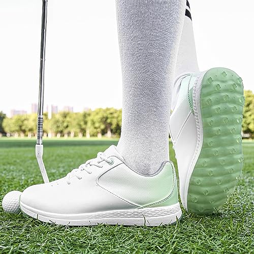 Zapatos de golf impermeables y ligeros NGARY de cuero cómodo para mujer en verde y blanco 7