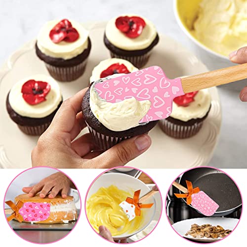 Rovepic 3 Pack Silicone Spatulas With Wooden Handles Heat Resistant Baking Spatulas With Pink Satin Ribbon Bows For Baking Cooking #TOP4