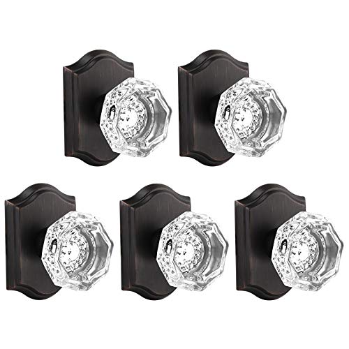 Gobrico 5 Pack Oil Rubbed Bronze Dummy Knobs in Octagon Crystal Shape,Interior No Lock Dummy Door Handles,Inactive and Non-Locking Function,Decorative Door Hardwares