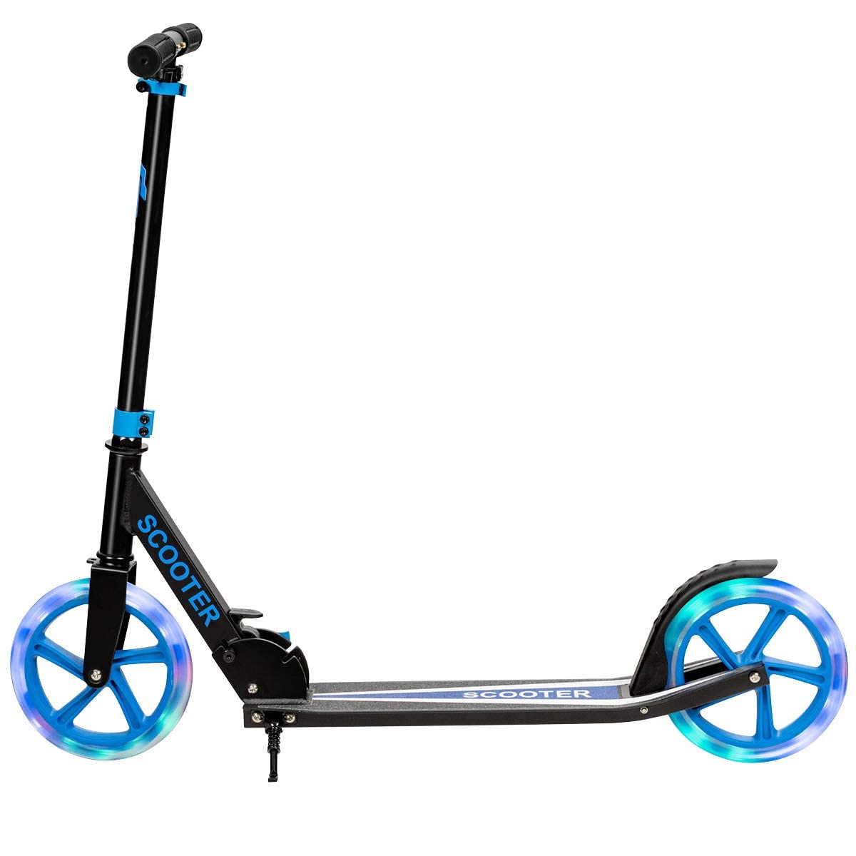COSTWAY Trottinette Enfant Adultes(Charge Max 100 kg) avec Roues Lumineuse 200 mm, Trottinette Freestyle Pliable avec Béquille et Guidon Réglable, ABEC-7, Plateforme Antidérapante, 10 Ans+