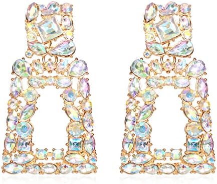 Rhinestone Rectangle Dangle Earrings for Women Crystal Geometric Drop Statement Earrings KELMALL COLLECTION