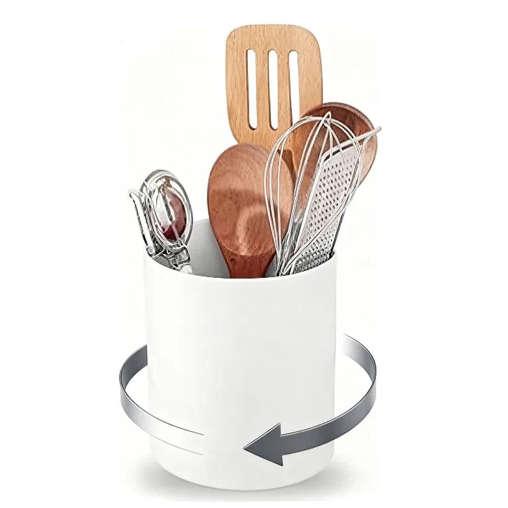Porte-ustensiles De Cuisine En Fer Galvanisé - Panier à Couverts, Dimensions 19x16x13,5 Cm, Blanc, Multi-compartiments - 8