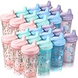 Mifoci 24 Pcs 10 oz Sippy Cups for Toddlers Reusable No Spill Cups with Lids Toddler Baby Feeding Supplies, Dishwasher, Microwave Safe (Girl Style)
