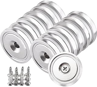 12 Pack Countersunk Hole Magnets, 32mm Strong Permanent Neodymium Disc Rare Earth Magnets with 12pcs Screws, 1.26"D x 0.2"H Round Cup Magnets with 90lbs Holding Force for Home Industry Kitchen Science