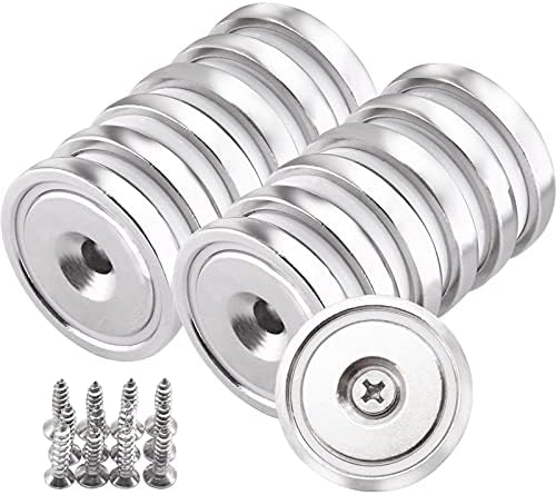 12 Pack Countersunk Hole Magnets, 32mm Strong Permanent Neodymium Disc Rare Earth Magnets with 12pcs Screws, 1.26"D x 0.2"H Round Cup Magnets with 90lbs Holding Force for Home Industry Kitchen Science
