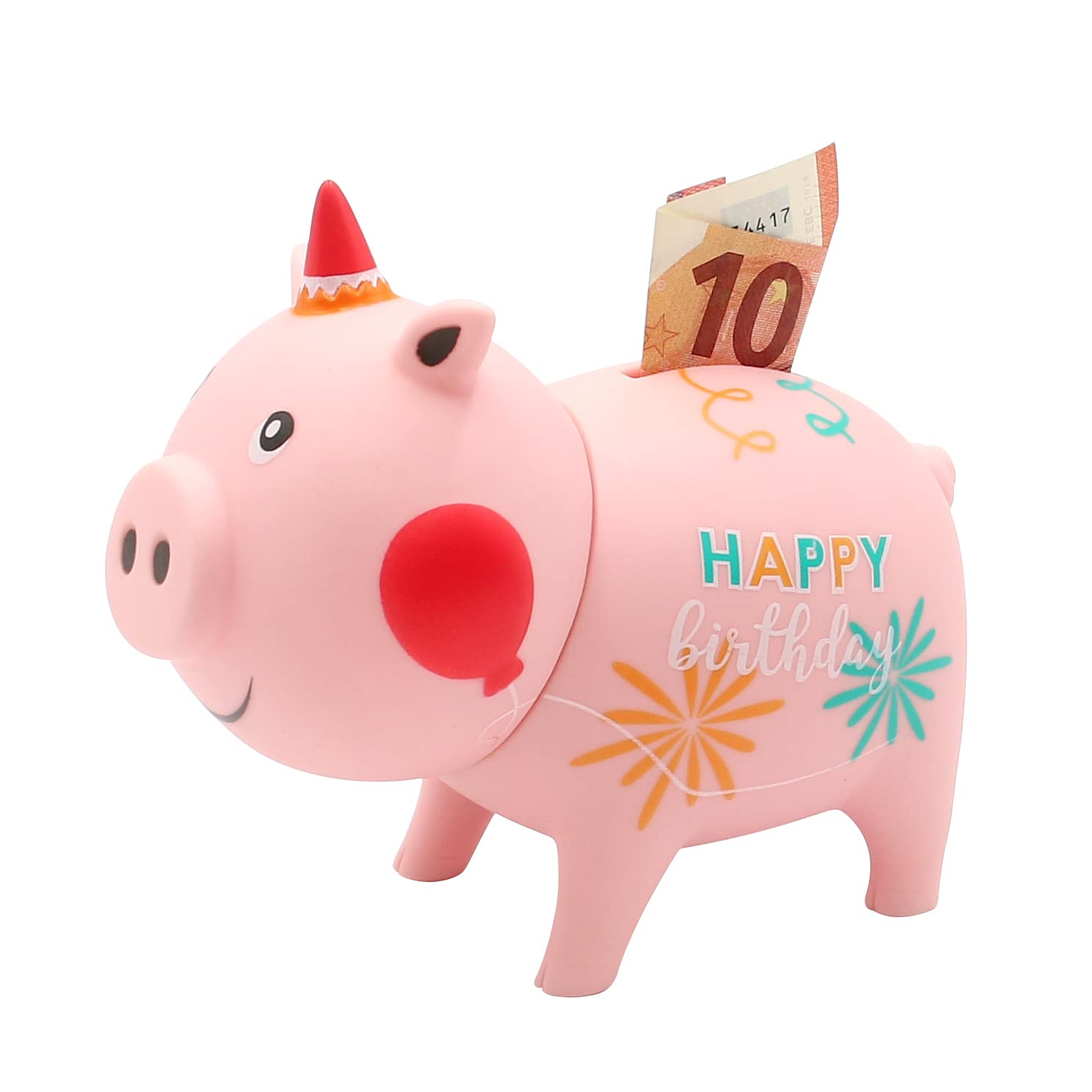 Tirelire cochon Happy Birthday en vinyle rose le cadeau idéal à offrir