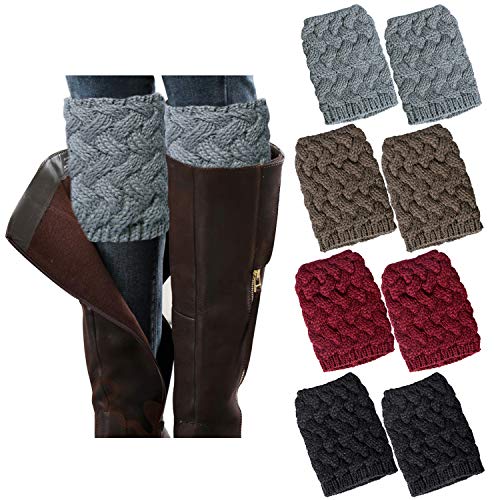 Loritta 4 Pairs Womens Boot Socks Winter Warm Crochet Knitted Boot Cuffs Topper Socks Short Leg Warmers Gifts,Style 02