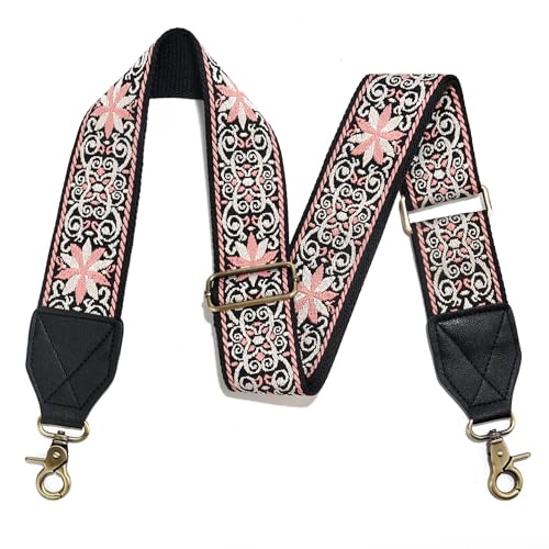 Image of LEMEDE Purse Strap,2 inch Leather End Shoulder Strap Adjustable Replacement,Retro Jacquard Multi-pattern Crossbody Bag Straps