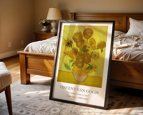 Image of Waltractive Vincent Van Gogh Paintings Framed Poster with Beautiful Quotes - Available in 33x22 and 48x33 CM - Classic Art Poster with sleek Black Frame - Elegant Home and Office Decor (Sunflowers, 9x13 Inch, Framed)
