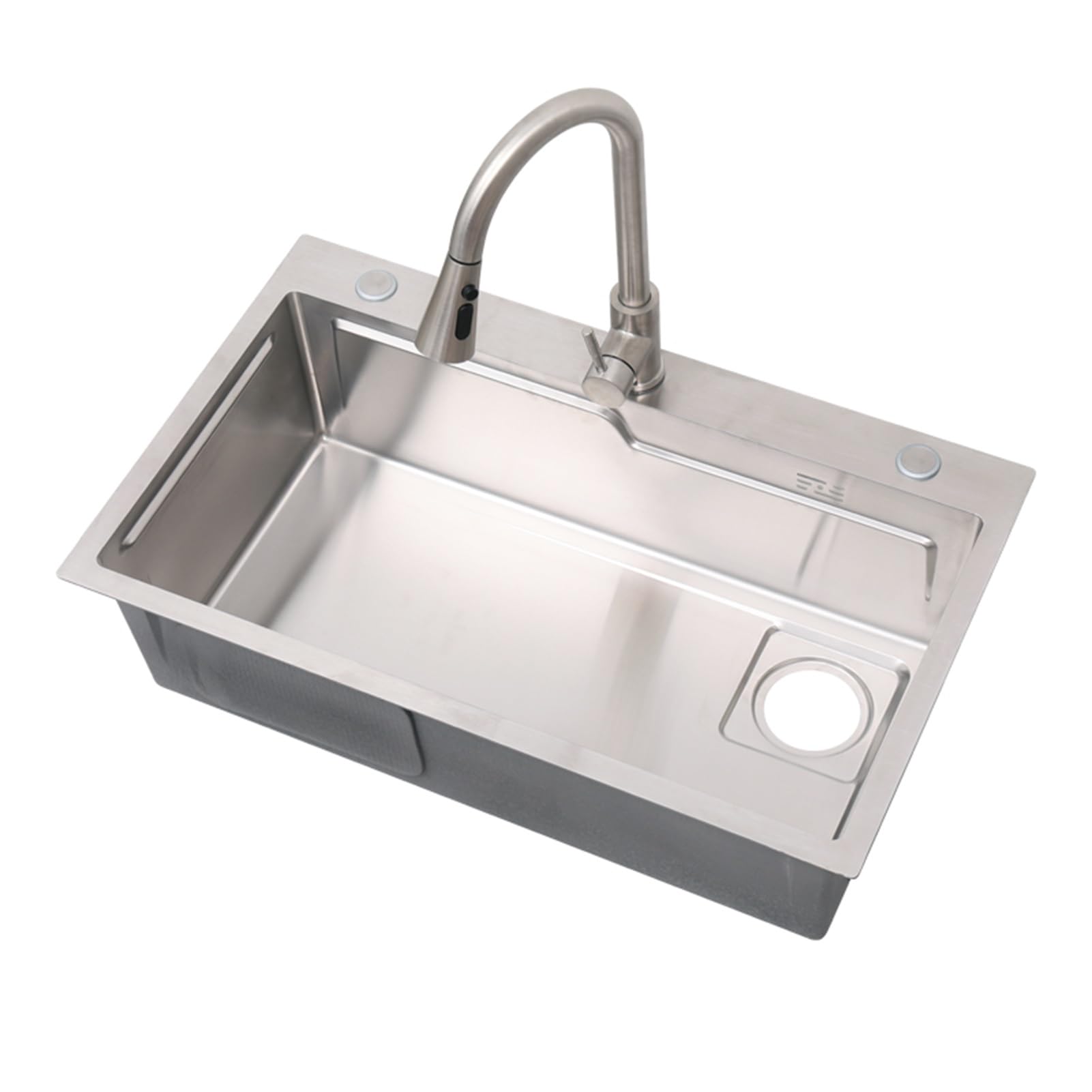 WDSOPK 7.8in Deep Undermount Kitchen Sink, Stainless Steel Single Bowl, Workstation Sink with Tap Retractable Draining Basket Cutting Board (Silver A(68x45x20cm))