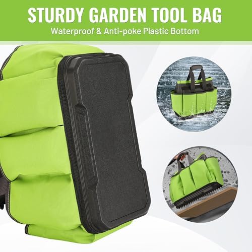 WORKPRO Garden Tool Bag with Waterproof Plastic Base, 8 Pockets Gardening Bag, Heavy Duty Oxford Garden Tote Caddy, Gardening Tool Kit Holder for Indoor and Outdoor(Tools NOT Included) - Thumbnail 3
