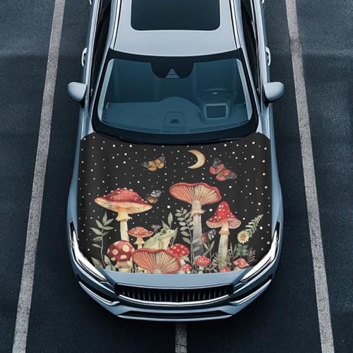 Image of Moon Mushroom Car Hood Cover Banner Car Bonnet Protection Cover Elastic Fabrics Polyester，Can be Washed Auto Decoration