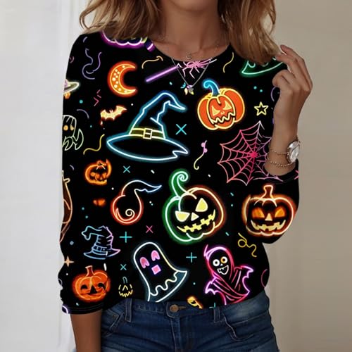 Halloween Shirts for Women Long Sleeve Plus Size Fashion Crewneck Comfortable Tshirts Halloween Costumes for Women