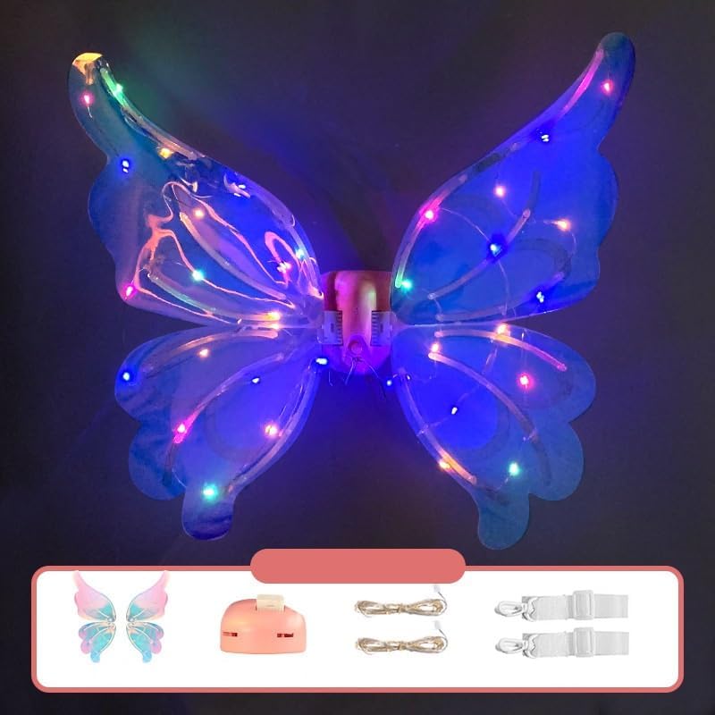 Miniatura 7 de Alas de mariposa eléctricas iluminadas, alas de hadas con cadena de luces LED, accesorios de disfraz para niños y perros de mascotas