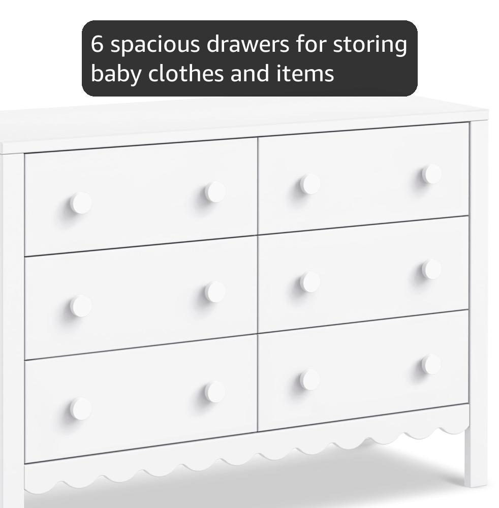 Davinci Sammy Scallop 6-Drawer Baby Dresser, White | GREENGUARD Gold Certified - Smooth-Gliding Drawers