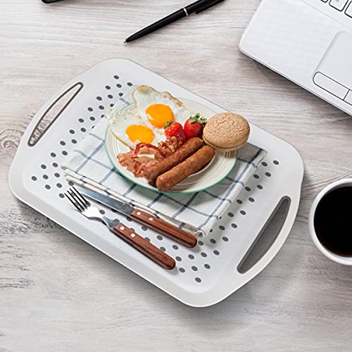 Iebiyo 3 Pcs Anti-Slip Food Serving Tray With Handles Dinner Breakfast Bed Drink Food Coffee Trays Plastic Rectangle Non-Skid Rubber Grip Multipurpose Serving Table Tray Cafeteria Trays For Eating #TOP5