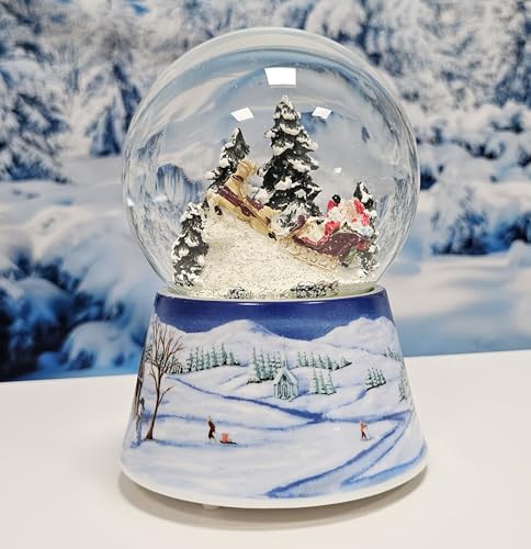 Schneekugel Weihnachtsmann im Schlitten auf Sockel nostalgische...