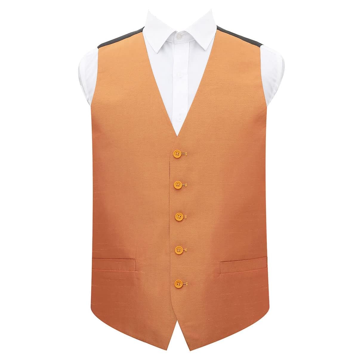 Dqt Men's Turmeric Yellow Plain ’S Shantung Wedding Waistcoat – Formal Occasion Suit Vest – 50" (5Xl)