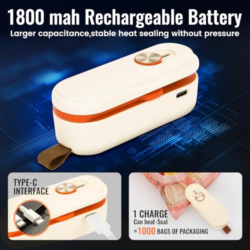 Image of 2-in-1 Mini Bag Sealer with Knife, Rechargeable Heat Sealer, 3 Modes for Light /Medium /Heavy Bags, Portable Snack Sealer