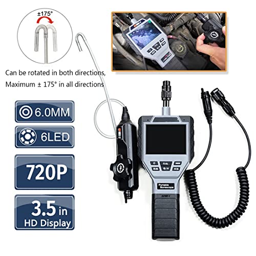 Borescopen Scharnierende Borescope, Twee-weg 175° Steering Industriële draadloze endoscoop, 6mm 1080P HD 3,5" IPS-scherm, met 6 verstelbare LED-lampjes, IP67 waterdichte inspectiecamera - Image 3