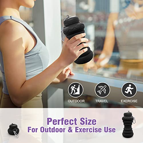 Luuttle 20Oz Black Collapsible Silicone Water Bottle Doughnut Style- Reuseable Water Bottles For Sports Gym Travel Essentials Camping Hiking Lightweight #TOP3