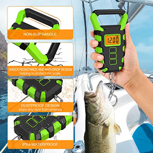 Jxtz Digital Fishing Scale, 110 Lb / 50 Kg Digital Luggage Scale With Backlit Lcd Display, Ipx4 Waterproof Hanging Scale With Measuring Tape, For Fishing, Home Outdoor, Batteries Included - Green #TOP2