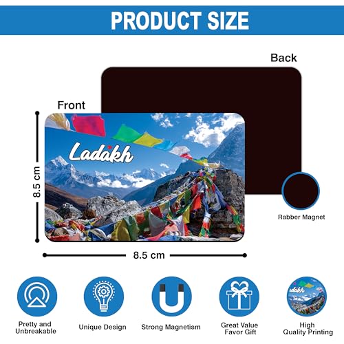 Image of Elegant Fridge Magnet with Themes |Rectangular Size Refrigerator Magnet with Magnetic Rubber Back | Pack of 1, 8.6cm X 5.4cm (Ladakh)
