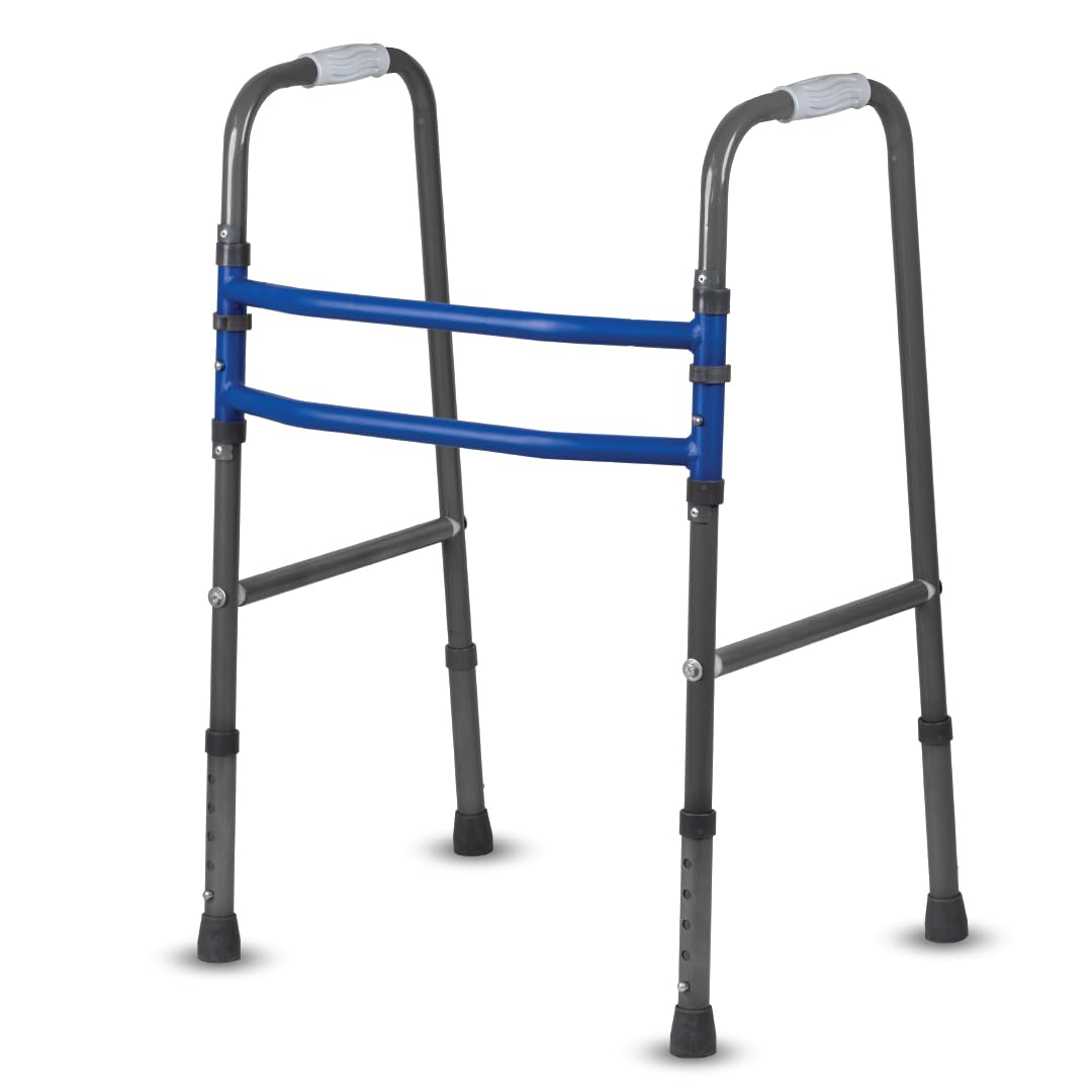 Vissco Medipedic Walker Plain With Double Bar,Walker for Elderly & Physically Challenged,Foldable, Light Weight & Height Adjustable, Made with Premium Grade Rubber Shoes & PVC Grip -Universal(Grey)