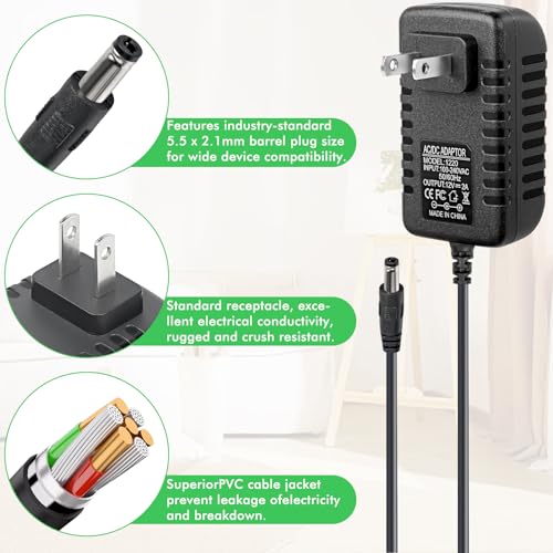 Image of MAD OWL DC Power Supply Adapter, 12V 2A, Black, 5.5 x 2.1mm Center Positive Connector, for Guitar Pedals, Piano Keyboards, Electronic Musical Instruments