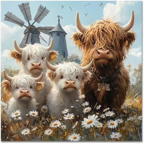 Image of Highland Cattle Cross Stitch Kits for Adults - Embroidery Kits for Beginners Adults,11 CT Patterns Dimensions Counted Cross Stitch Kits for Adults Arts Craft 13.8x13.8 inch