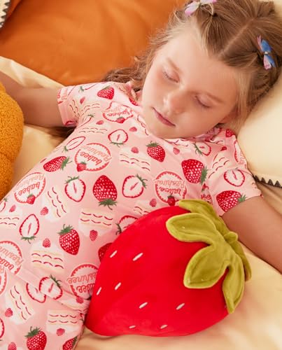 Bamboo Viscose Toddler Girls Kids Short Sleeve Pajamas 5-6T Years Strewberry Cake Summer Cool Soft 2pcs Set Pjs Pyjamas Jammies4