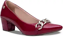 Sapato Feminino Scarpin Corrente Bico Fino Salto Alto Bloco Quadrado