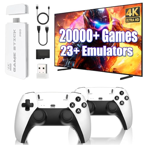 Febotak 2025 Retro Gaming Konsole Stick mit 25 000+ Spielen, 23 Emulatoren, 4K HDMI, Dual 2.4G Wireless Controller, Plug & Play System