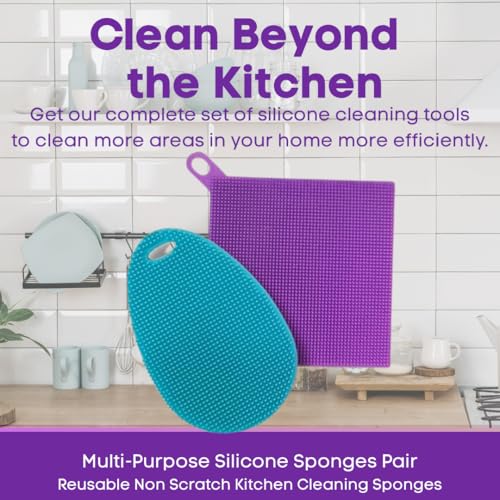 Image of Silicone Dish Sponge Dish Scrubber (Oval and Square) - Dual-Sided, Food Grade Silicone Sponges for Dishes and Housecleaning 2-Pack
